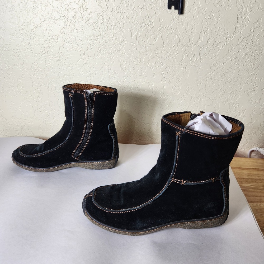 Timberland Womens 8M Black Suede Shearling Lined Ankle Boots Side Zip